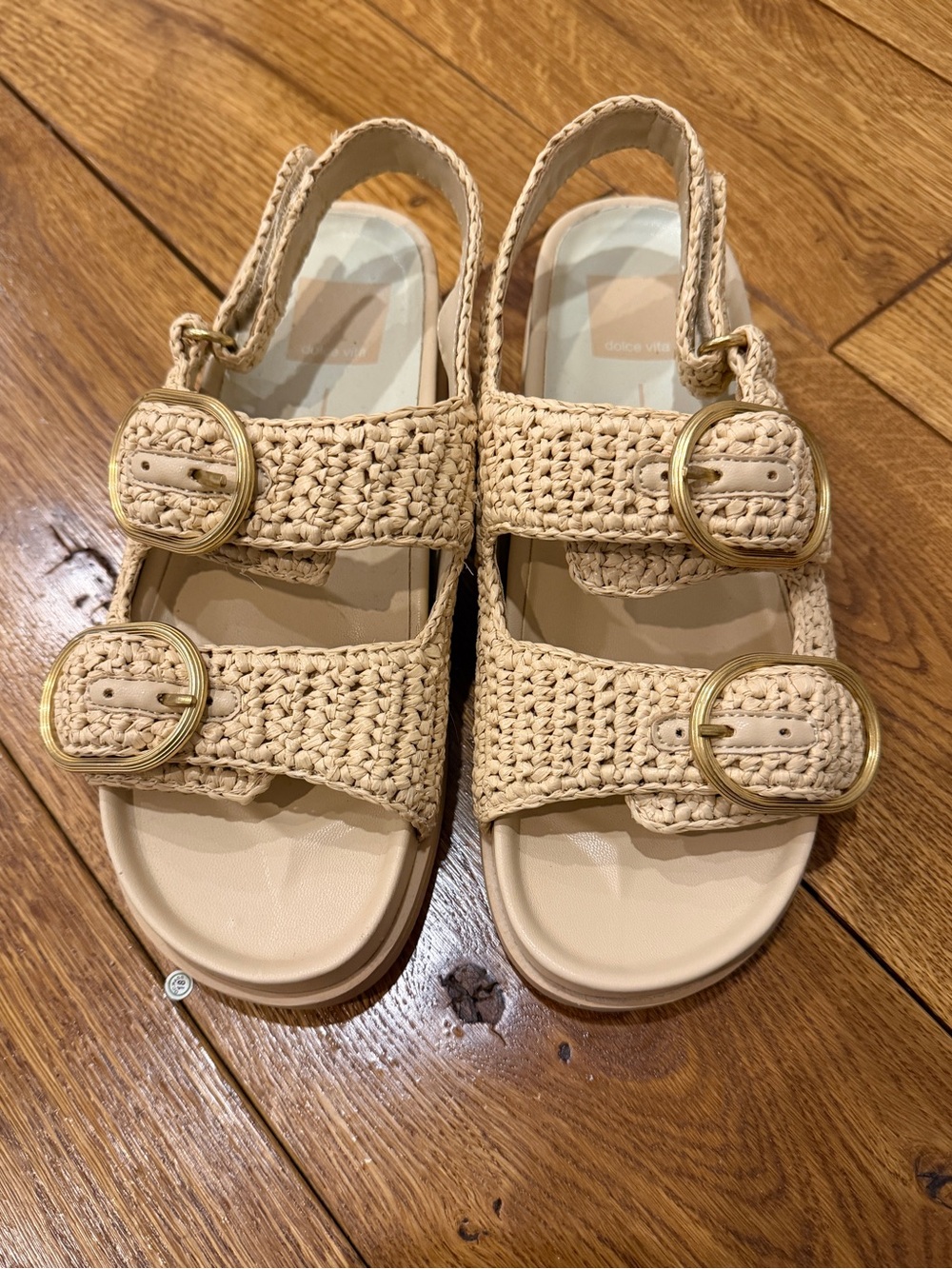 Dolce Vita Woven Strap Buckle Sandals in Natural Beige